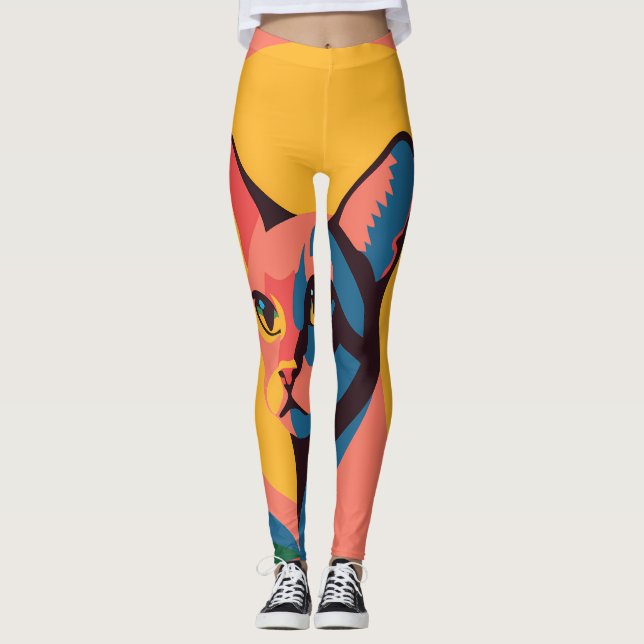 Vibrant Pop Art Cat Portrait Leggings (Front)