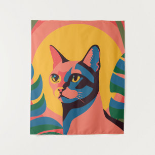 Vibrant Pop Art Cat Portrait Tapestry
