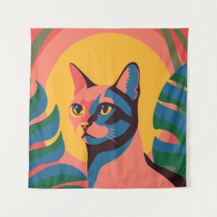 Vibrant Pop Art Cat Portrait Tapestry