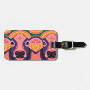 Vibrant Pop Art Cow Face Portrait Luggage Tag