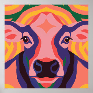 Vibrant Pop Art Cow Face Portrait Poster