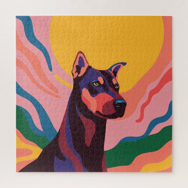Vibrant Pop Art Doberman Portrait Jigsaw Puzzle (Vertical)