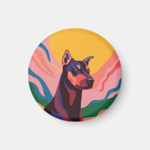 Vibrant Pop Art Doberman Portrait Magnet