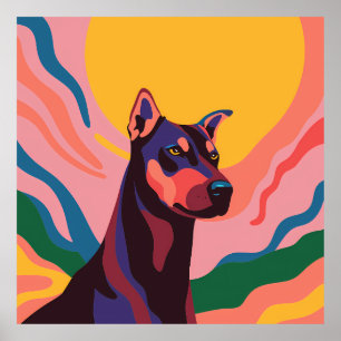 Vibrant Pop Art Doberman Portrait Poster