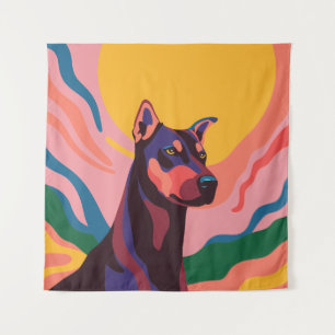 Vibrant Pop Art Doberman Portrait Tapestry