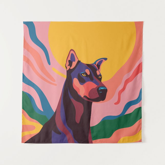 Vibrant Pop Art Doberman Portrait Tapestry (Front)