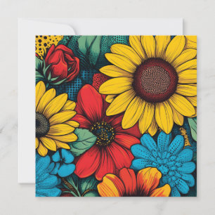 Vibrant Pop Art Floral Design wuth Sunflowers Holiday Card