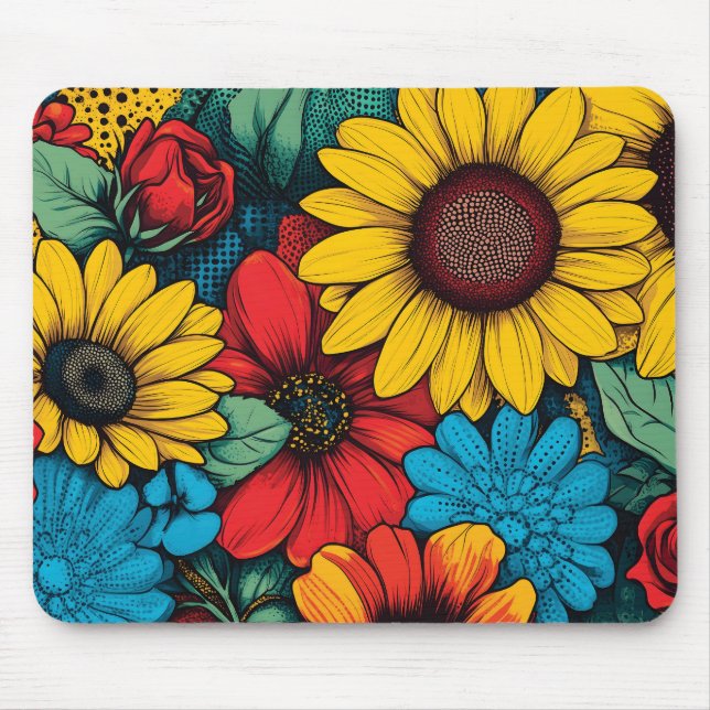 Vibrant Pop Art Floral Design wuth Sunflowers Mouse Pad (Front)