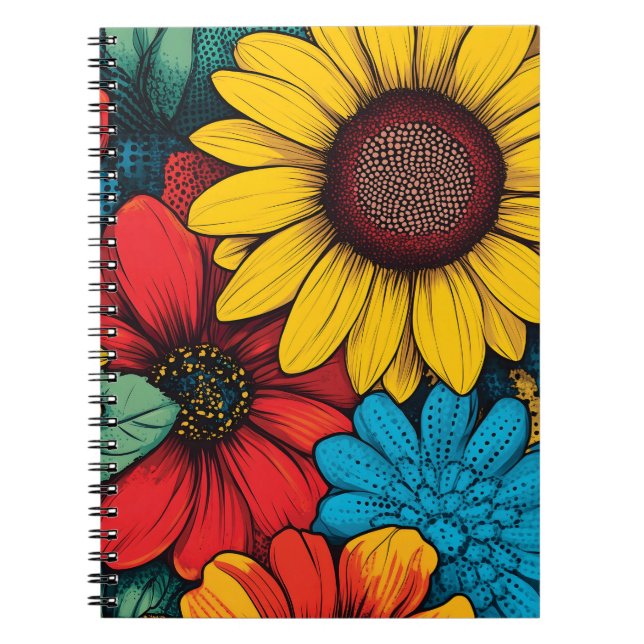 Vibrant Pop Art Floral Design wuth Sunflowers Notebook (Front)