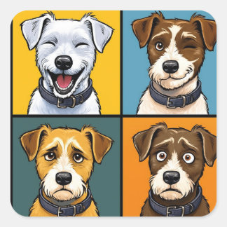 Vibrant Pop Art Fox Terrier Seamless Pattern Square Sticker