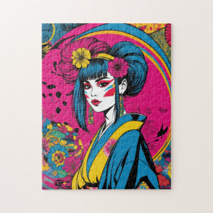 Vibrant Pop Art Geisha Modern Japanese Girl Jigsaw Puzzle