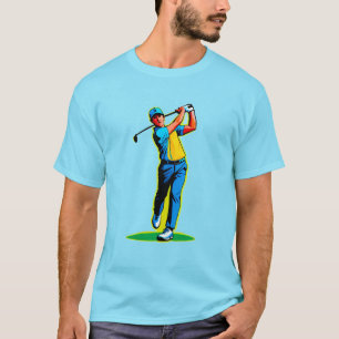 Vibrant Pop-Art Golfer Swinging a Driver on Green T-Shirt