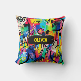 Vibrant Pop Art Graffiti Abstract Personalised Cushion