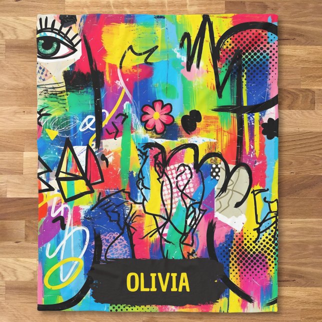 Vibrant Pop Art Graffiti Abstract Personalised Fleece Blanket (Creator Uploaded)