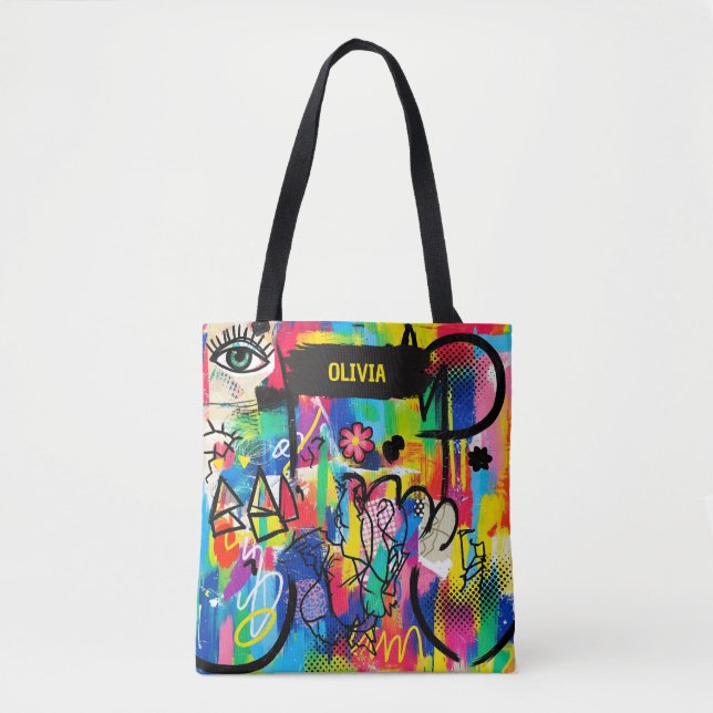 Vibrant Pop Art Graffiti Abstract Personalised Tote Bag (Front)