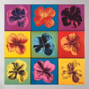 Vibrant Pop Art Hibiscus Flower Grid – Modern Poster