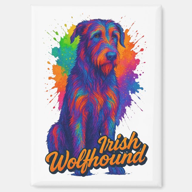 Vibrant Pop Art Irish Wolfhound Illustration Magnet (Front)