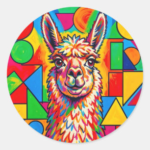 Vibrant Pop Art Llama Portrait Classic Round Sticker