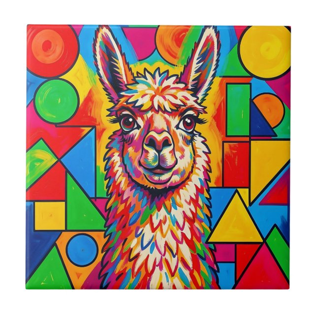 Vibrant Pop Art Llama Portrait Tile (Front)