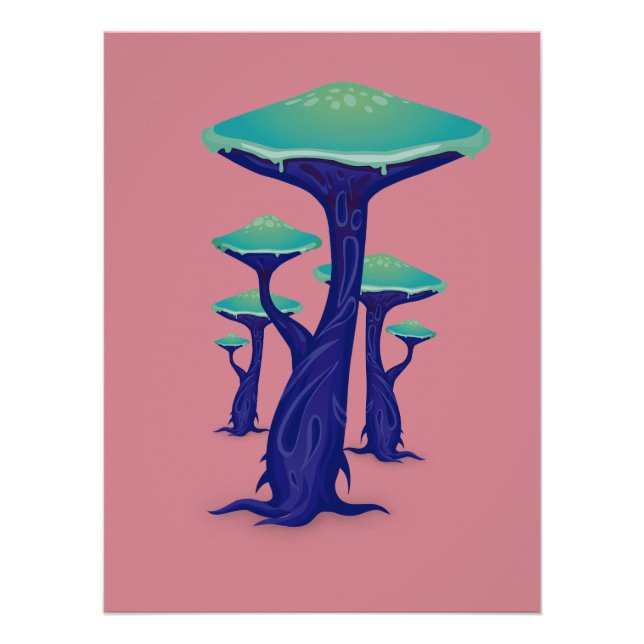 Vibrant Pop Art Mushrooms Poster (Front)