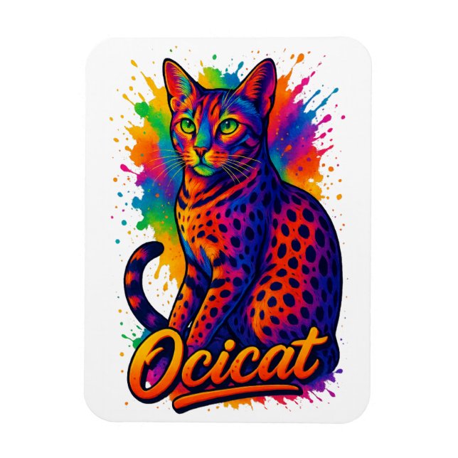 Vibrant Pop Art Ocicat – Colourful Spotted Cat Magnet (Vertical)