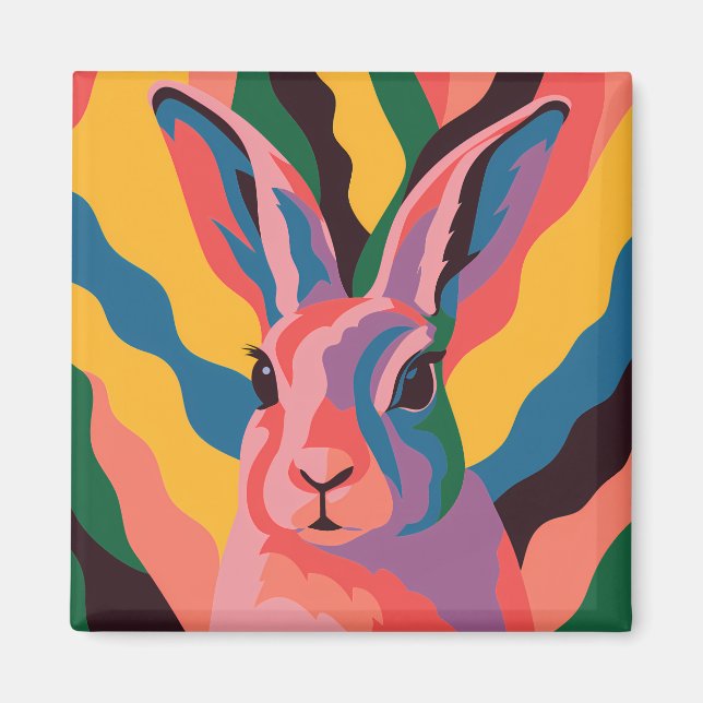 Vibrant Pop Art Rabbit Portrait Illustration Magnet (Front)