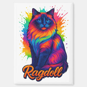 Vibrant Pop-Art Ragdoll Cat – Colourful Neon Stree Magnet