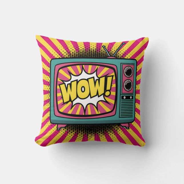 Vibrant Pop Art Retro TV Cushion (Front)