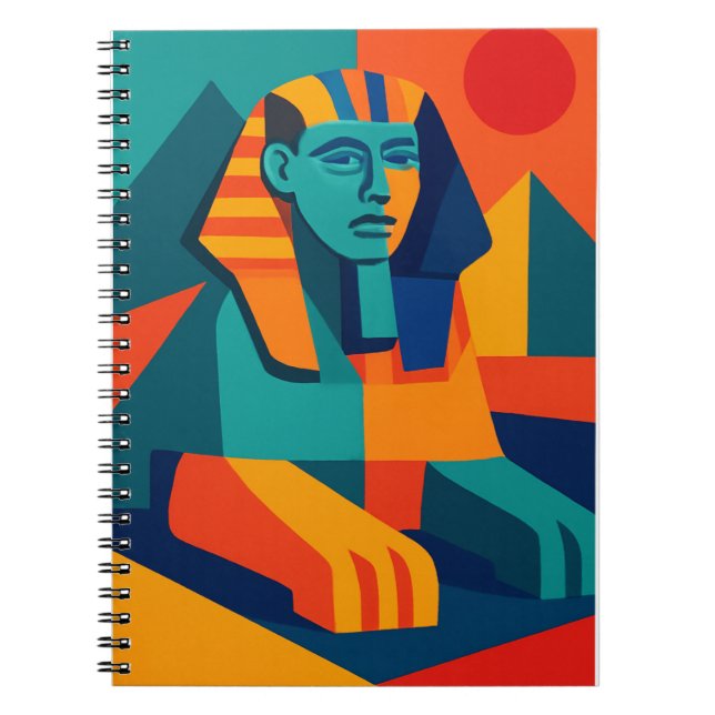 Vibrant Pop Art Sphinx Geometric Pattern Notebook (Front)