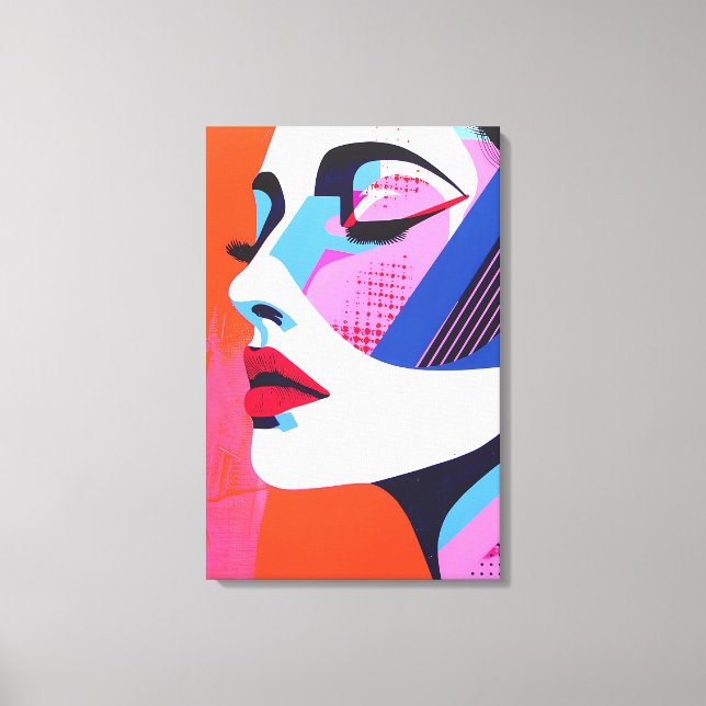 Vibrant Pop Art Woman Portrait Digital Art Canvas Print (Front)