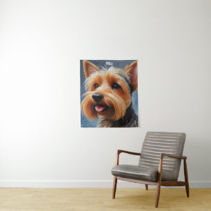 Vibrant Pop Pointillism Yorkshire Terrier Art Tapestry