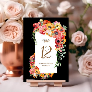 Vibrant Poppies Black Wedding  Table Number