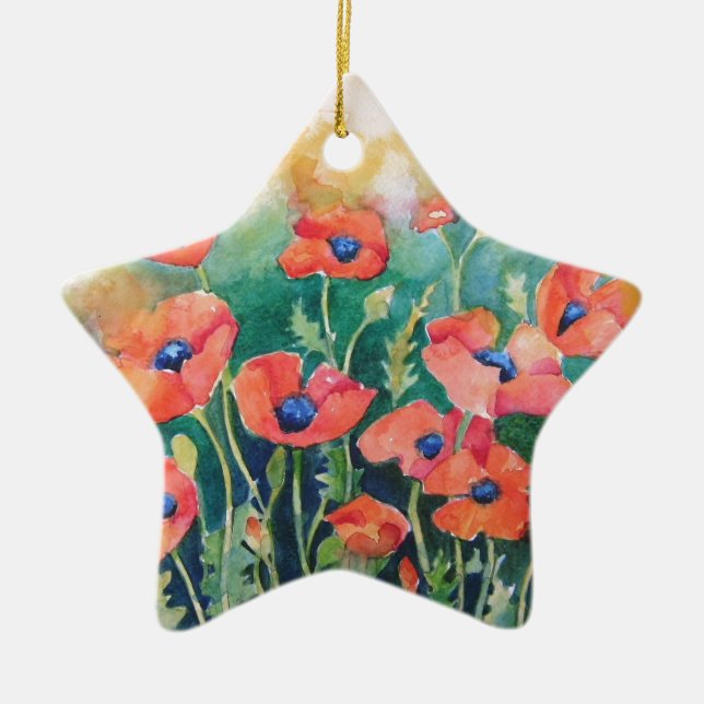 Vibrant Poppies Ceramic Tree Decoration (Front)