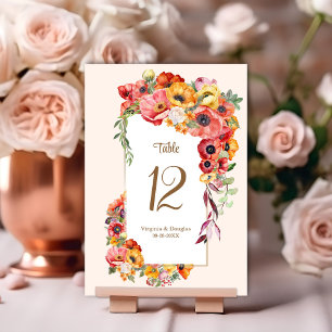 Vibrant Poppies Wedding  Table Number