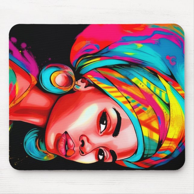 Vibrant Portrait with Colourful Headwrap  Mouse Pad (Front)