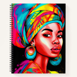 Vibrant Portrait with Colourful Headwrap  Notebook