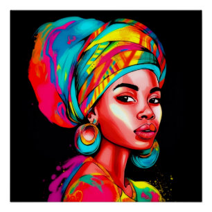 Vibrant Portrait with Colourful Headwrap Poster