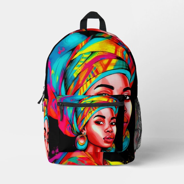 Vibrant Portrait with Colourful Headwrap  Printed Backpack (Front)