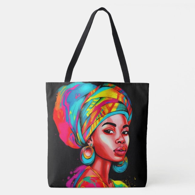 Vibrant Portrait with Colourful Headwrap  Tote Bag (Front)