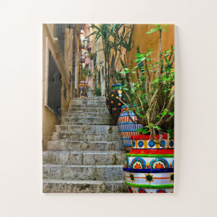 Vibrant Pottery on Rustic Taormina Staircase Jigsaw Puzzle