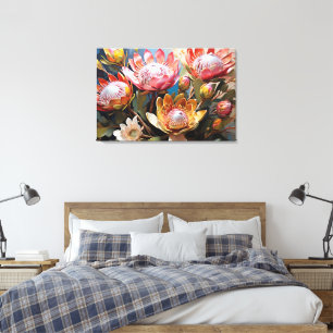 Vibrant Proteas Painting Nature Lovers Canvas Print
