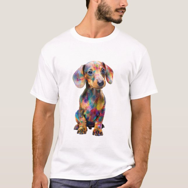 Vibrant Psychedelic Colourful Dachshund Men T-Shirt (Front)