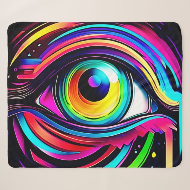 Vibrant Psychedelic Eye Art Sherpa Blanket (Front (Horizontal))