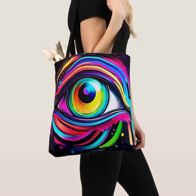 Vibrant Psychedelic Eye Art Tote Bag (Close Up)