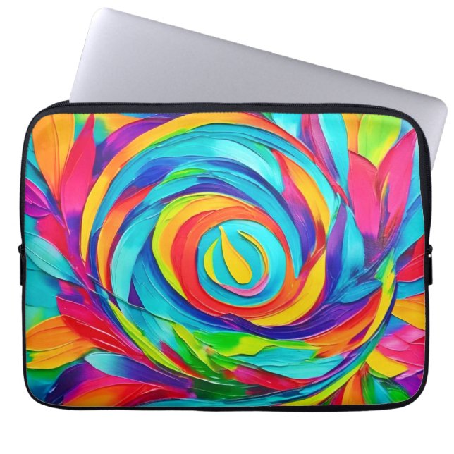 Vibrant Psychedelic Floral Spiral Painting  Laptop Sleeve (Front)