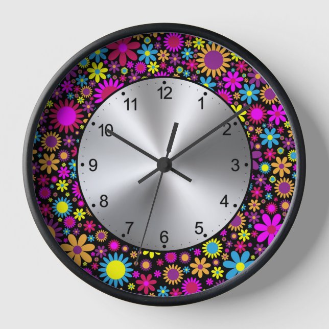 Vibrant Psychedelic Flowers in Bloom-67566 Clock (Front)