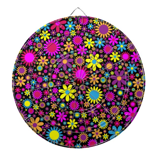 Vibrant Psychedelic Flowers in Bloom-67566 Dartboard (Front)