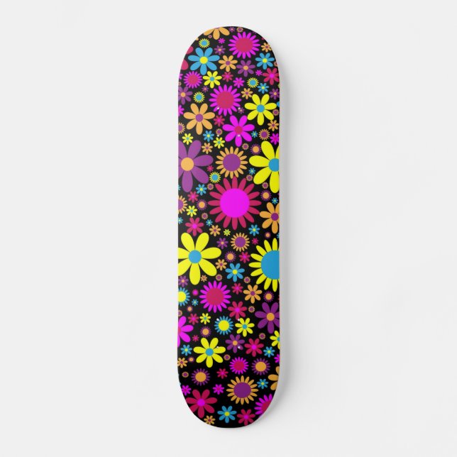 Vibrant Psychedelic Flowers in Bloom-67566 Skateboard (Front)