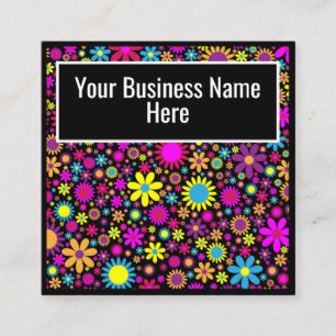 Vibrant Psychedelic Flowers in Bloom-67566 Square Business Card