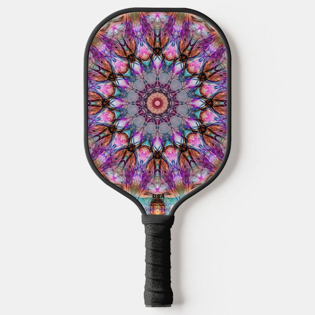 Vibrant Psychedelic Kaleidoscope Mandala Pickleball Paddle (Front)